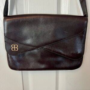 Vintage Balenciaga Brown Leather Double B Logo Envelope Flap Bag Retro Classic